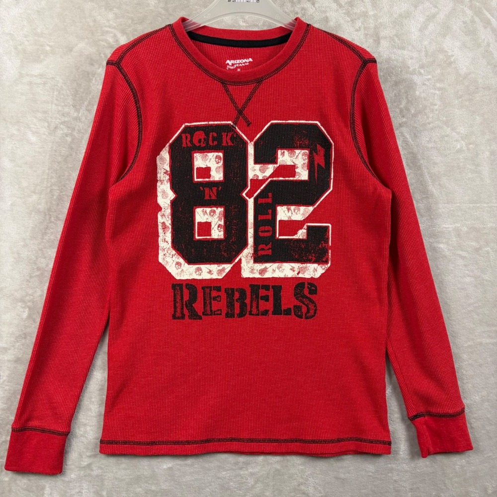 Arizona Jean Co Red Waffle Knit Rock N Roll Rebels 82 Thermal Shirt XL Boy 18-20